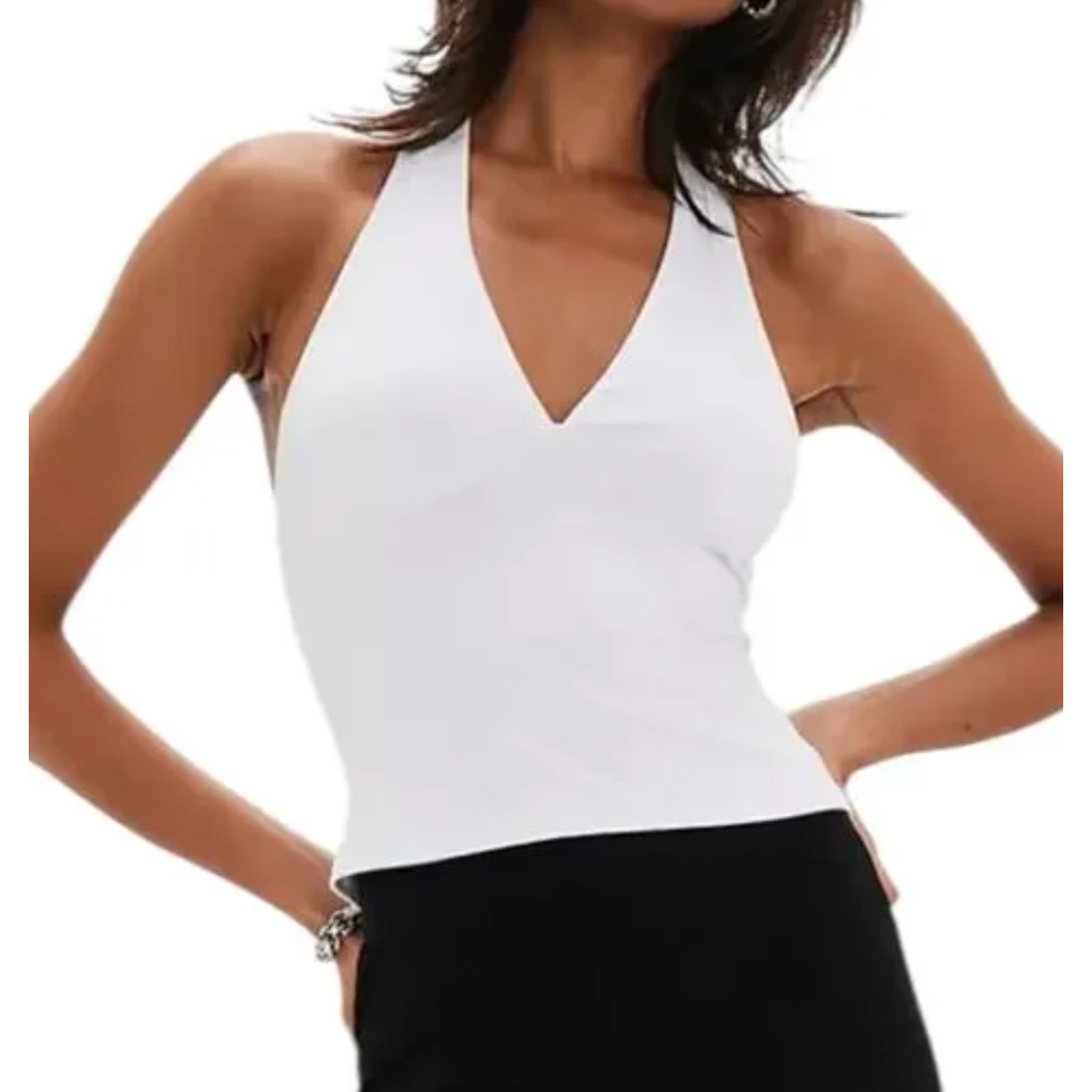 Women Free People Movement Still Here Halter Basic Top Cami White Size Medium